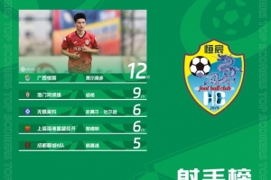 中乙射手榜：申花外租球员费尔南多12球领跑 阎格9球第二